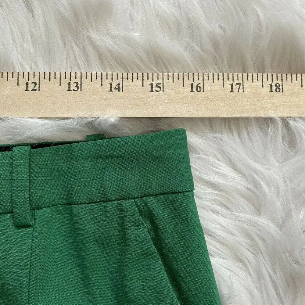 Diane Von Furstenberg Academia Preppy high Waisted Cotton Green pleaded Trousers